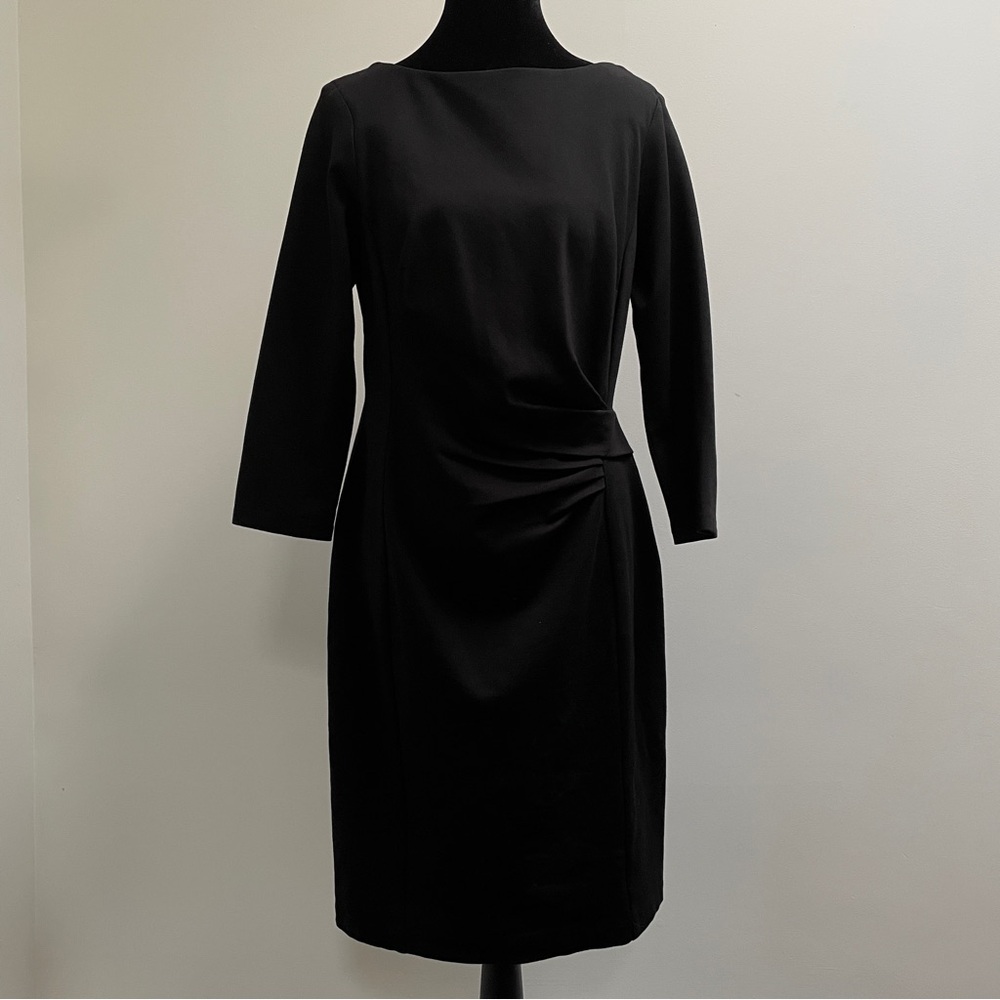 Lauren Ralph Lauren Black Ruched 3/4 Sleeve Sheath Dress — Size 12P